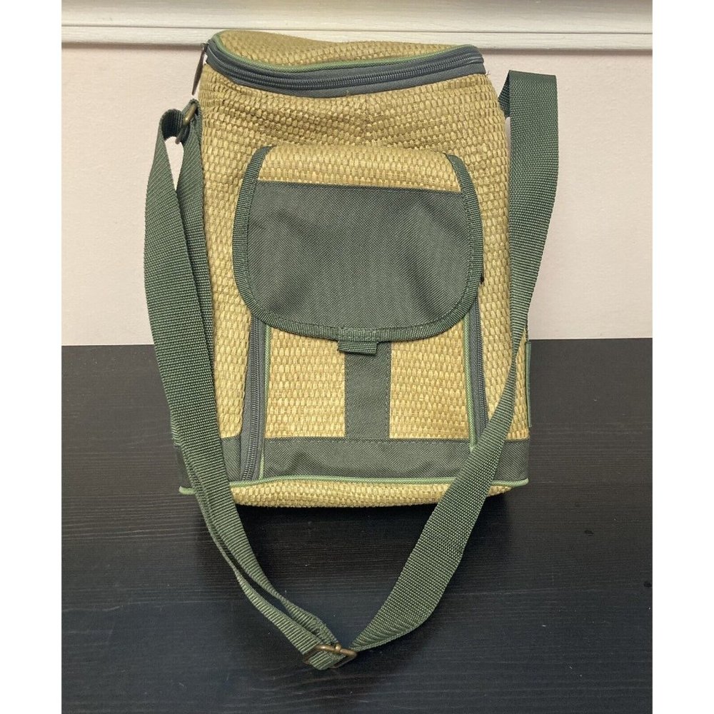 Picnic At Ascot Insulated Double Wine Carrier Tote Natural Fiber Weave & Canvas